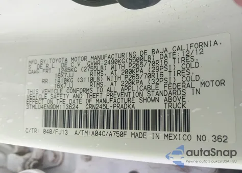 2013 Toyota Tacoma Base V6 z USA, uszkodzony, nr VIN 3TMLU4EN9DM113624